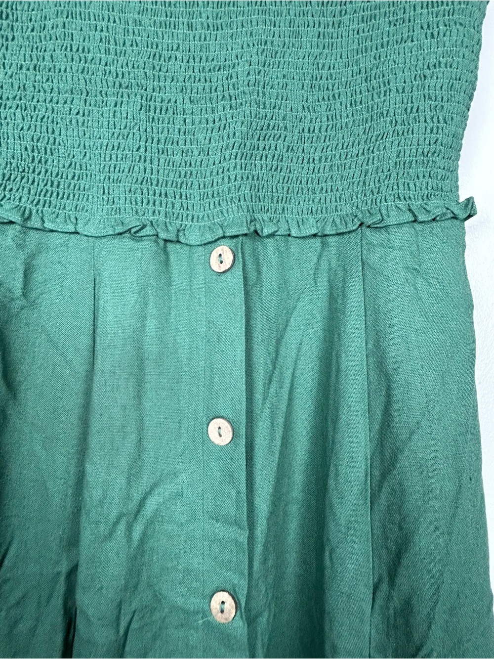 Blu Pepper Moss Green Smocked Linen Blend Midi Dress NWT - Picture 6 of 13